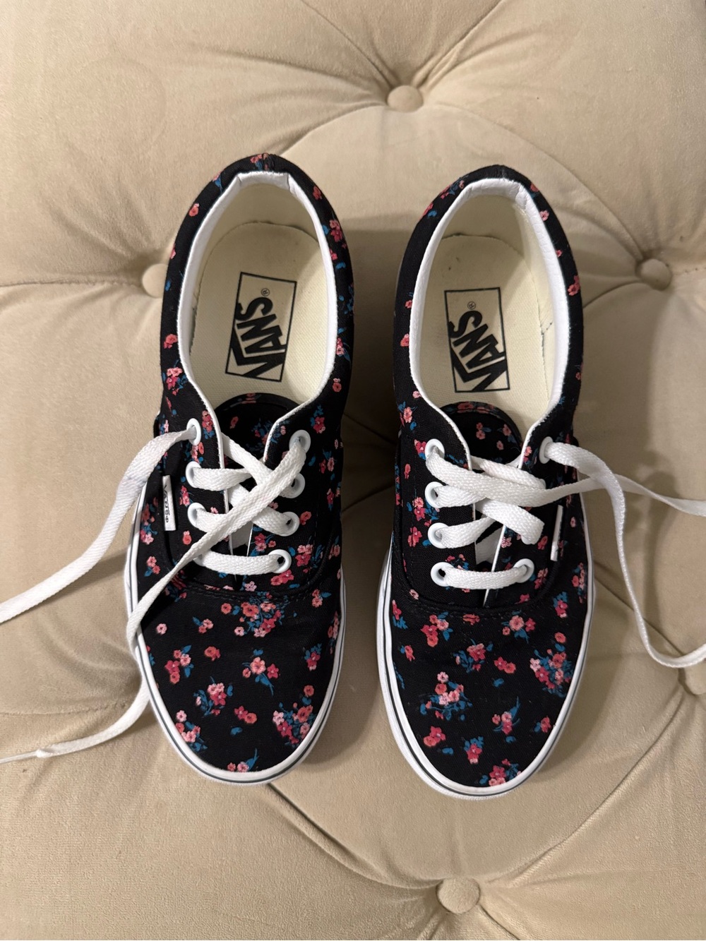 Vans Black Floral Low-Top Sneakers with Pink & Blue Accents